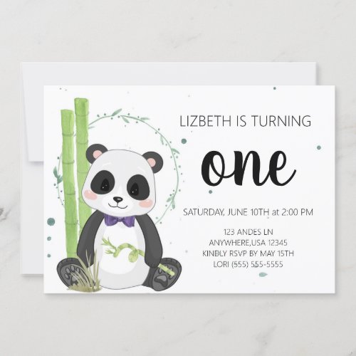 Bow tie Panda Birthday Invitations _ Boy