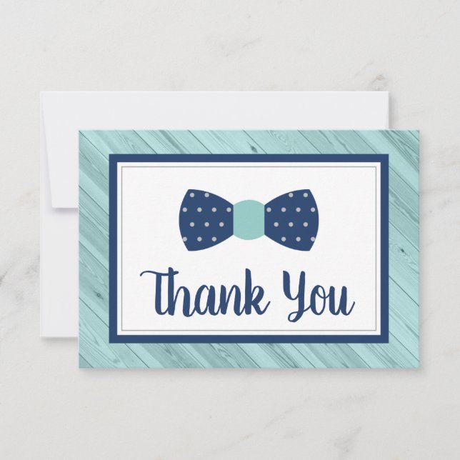 Bow Tie Thank You Card, Navy, Aqua (Front)