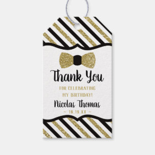 Bow Tie Thank You Favor Tag, Black, Faux Gold Gift Tags