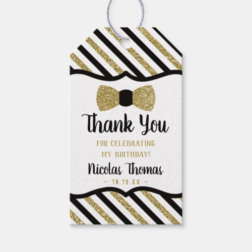Bow Tie Thank You Favor Tag Black Faux Gold Gift Tags