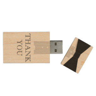 Bow Tie Thank You Wood USB Flash Drive