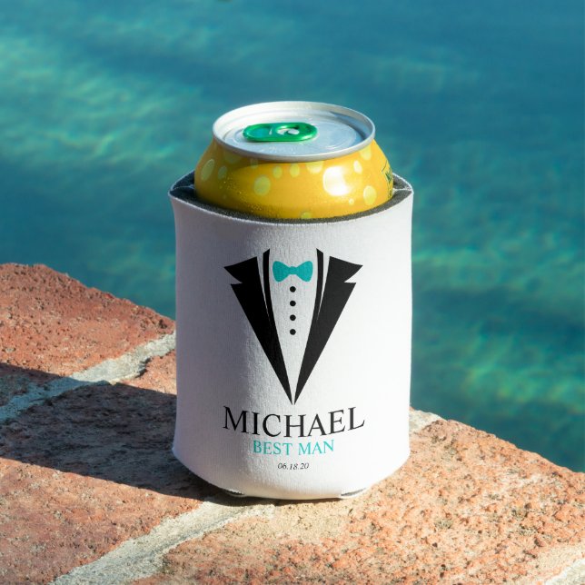 Bow Tie Tuxedo "Best Man" Personalized Can Cooler (In Situ Pool)