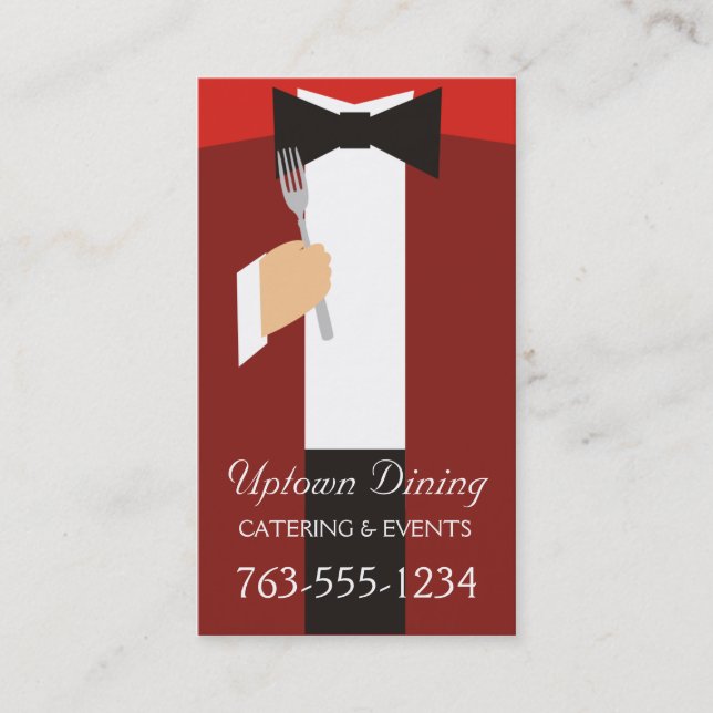 bow tie tuxedo fork chef catering business cards (Front)