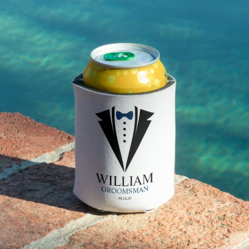 Bow Tie Tuxedo Groomsman Personalized Can Cooler