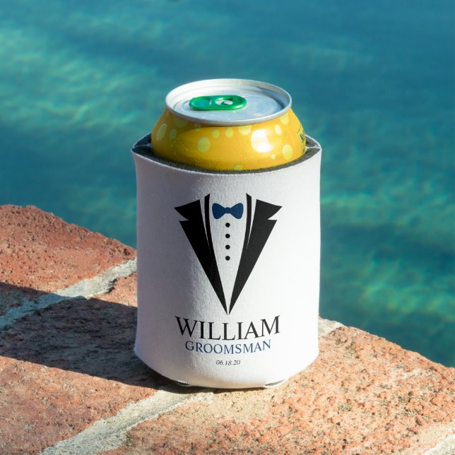 Bow Tie Tuxedo "Groomsman" Personalized Can Cooler (In Situ Pool)