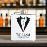 Bow Tie Tuxedo "Groomsman" Personalized Flask<br><div class="desc">Fun personalized wedding party design.</div>