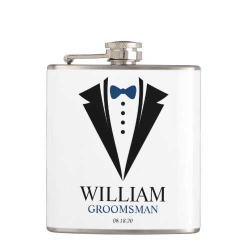 Bow Tie Tuxedo Groomsman Personalized Flask