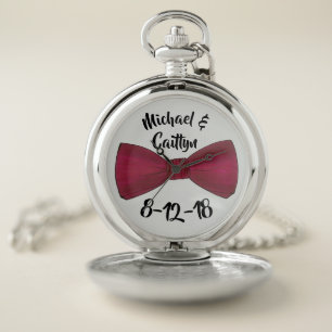 Bow Tie Wedding Groomsmen Groom Bridal Party Pocket Watch