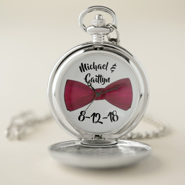 Bow Tie Wedding Groomsmen Groom Bridal Party Pocket Watch (Inside)