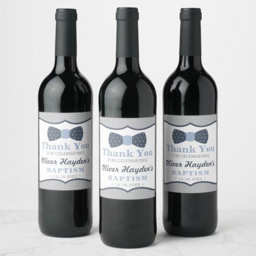 Bow Tie Wine Bottle Label in Blue and Gray