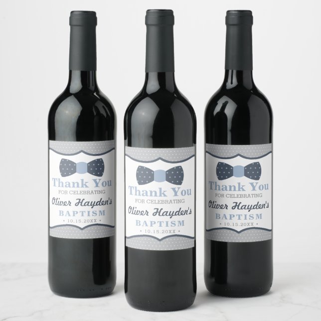 Bow Tie Wine Bottle Label in Blue and Gray (Bottles)