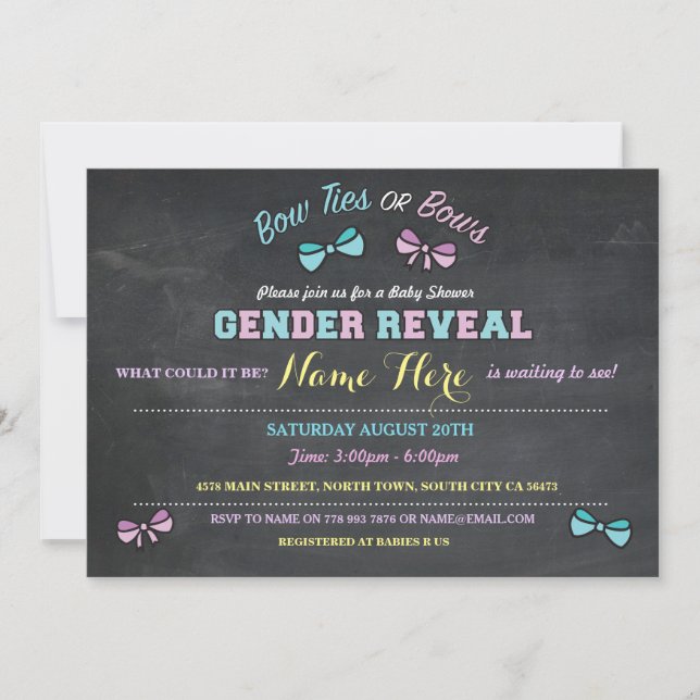 Bow Ties or Bows Gender Reveal Baby Shower invite (Front)