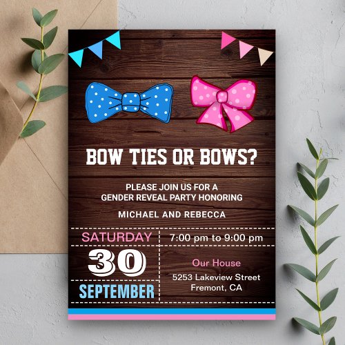 Bow Ties or Bows Gender Reveal Party Invitation