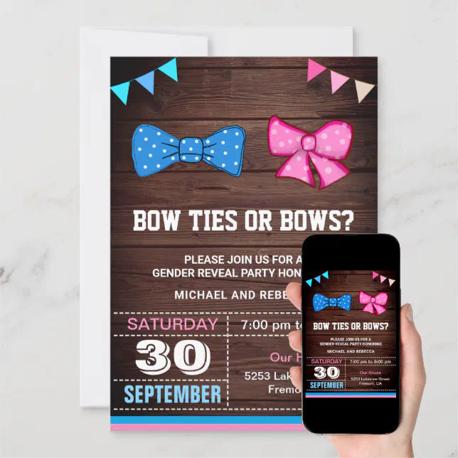 Bow Ties Or Bows Gender Reveal Party Invitation Zazzle 2708