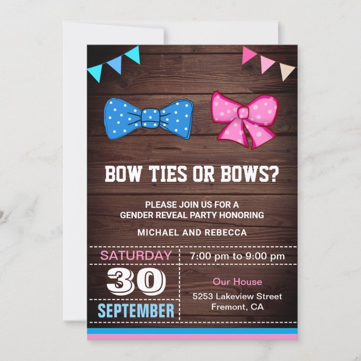 Bow Ties Or Bows Gender Reveal Party Invitation Zazzle 7986