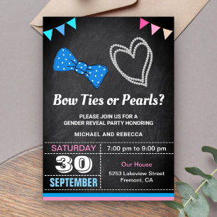 Bow Ties or Pearls Gender Reveal Party Invitation
