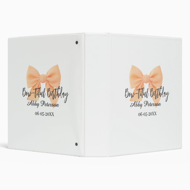 Bow-tiful birthday orange bow name date simple pas 3 ring binder (Background)