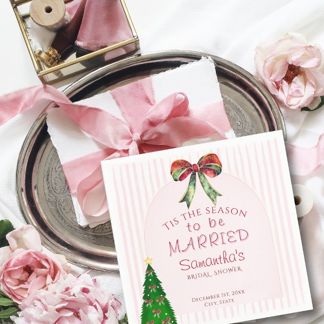 Bow Tis The Season To Be Married Bridal Shower Napkins (Bow Tis The Season To Be Married Bridal Shower Festive Napkins Wedding Rehearsal Dinner Serviettes)