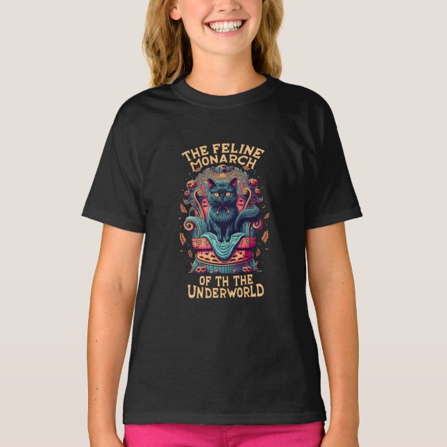 Bow to the Feline Monarch of the Underworld Spooky T-Shirt (Front)