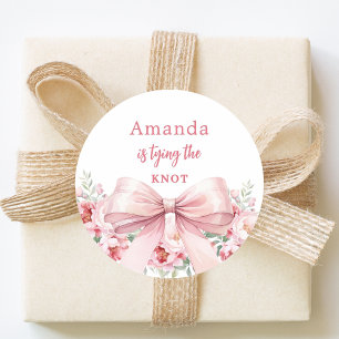 Bow tying the knot pink florals Bridal Shower Classic Round Sticker