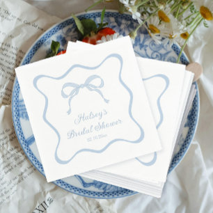 Bow Tying the Knot Something Blue Bridal Shower Napkins