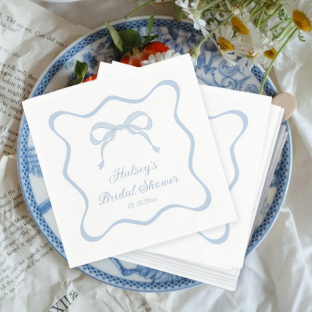 Bow Tying the Knot Something Blue Bridal Shower Napkins (Creator Uploaded)