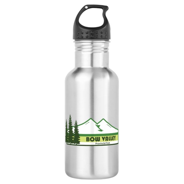 Bow Valley Provincial Park Green Stripes Stainless Steel Water Bottle (Front)