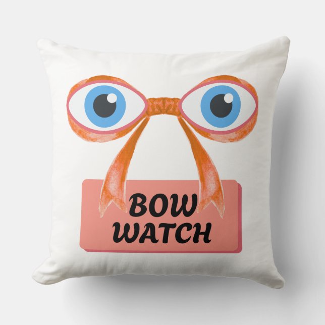 Bow Watch – Quirky Cartoon Throw Pillow (Front)