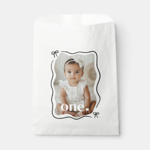 Bow Wavy Border Photo 1st Birthday Favor Bag