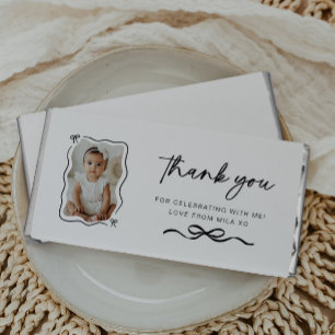 Bow Wavy Border Photo 1st Birthday Hershey Bar Favors
