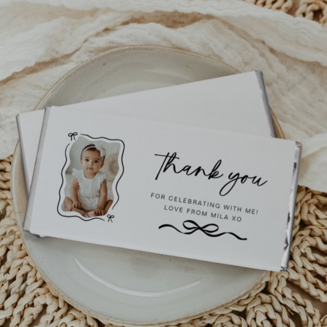 Bow Wavy Border Photo 1st Birthday Hershey Bar Favors (Creator Uploaded)
