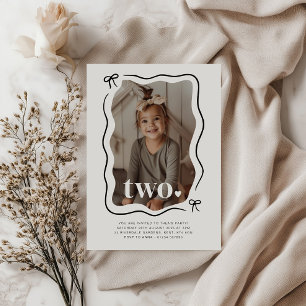 Bow Wavy Border Photo 2nd Birthday Invitation