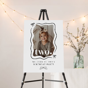 Bow Wavy Border Photo 2nd Birthday Welcome Sign