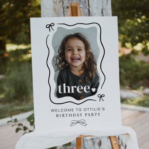 Bow Wavy Border Photo 3rd Birthday Welcome Sign