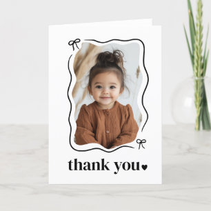 Bow Wavy Border Photo Birthday Letterpress Thank You Card