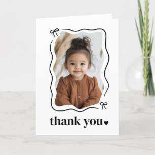 Bow Wavy Border Photo Birthday Thank You Card