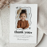 Bow Wavy Border Photo Birthday Thank You Card<br><div class="desc">Thank guests for coming to your little one's Birthday with this design, featuring elegant black bows, a playful wavy border, and space to add your favourite photo, this sweet design is topped off with the word "thank you" and a little heart next to it. You can edit the 'thank you'...</div>