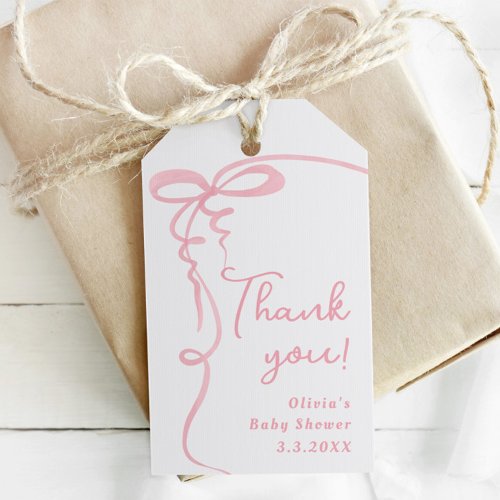 Bow wavy frame pink minimal girl thank you gift tags