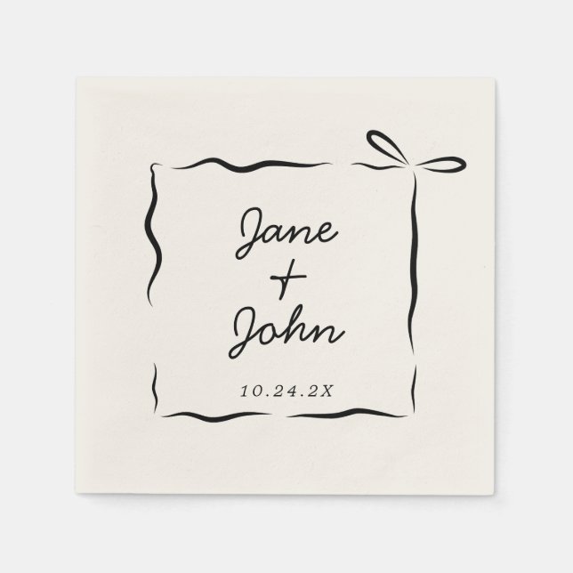 Bow Wedding Cocktail Napkins Handdrawn (Front)