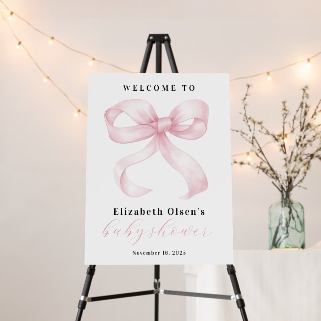 Bow Welcome Baby Shower Party Sign (In Situ (Stand))