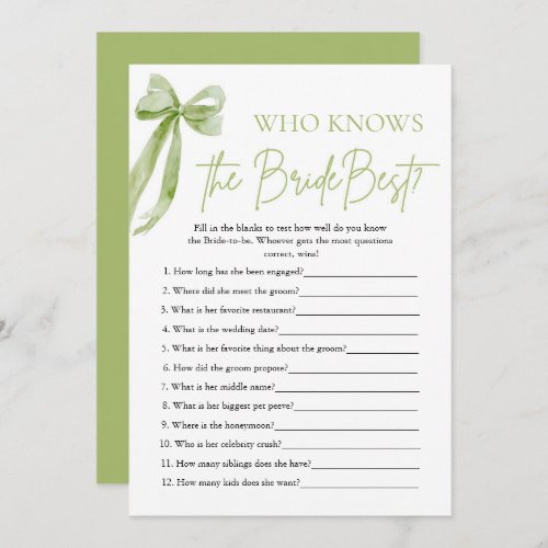 Bow Who Knows The Bride Best Bridal Shower Game Invitation