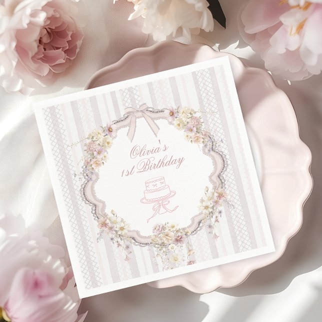 Bow Wildflower First Birthday Napkins (Creator Uploaded)