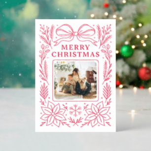 Bow Winter Botanical Elegant Christmas Letterpress Photo Cards