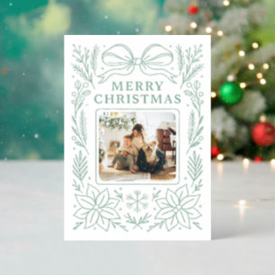 Bow Winter Botanical Elegant Christmas Letterpress Photo Cards