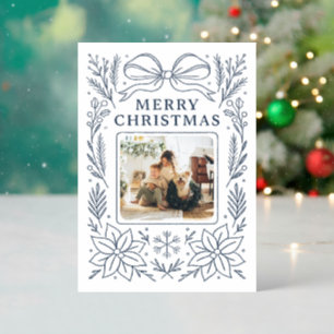 Bow Winter Botanical Elegant Christmas Letterpress Photo Cards
