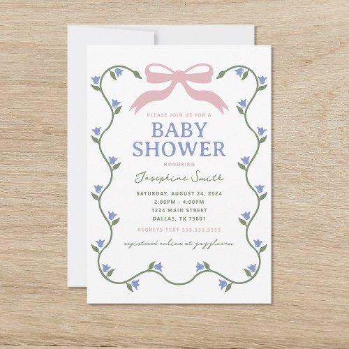 Bow with Flower Vine Baby Shower Invitation