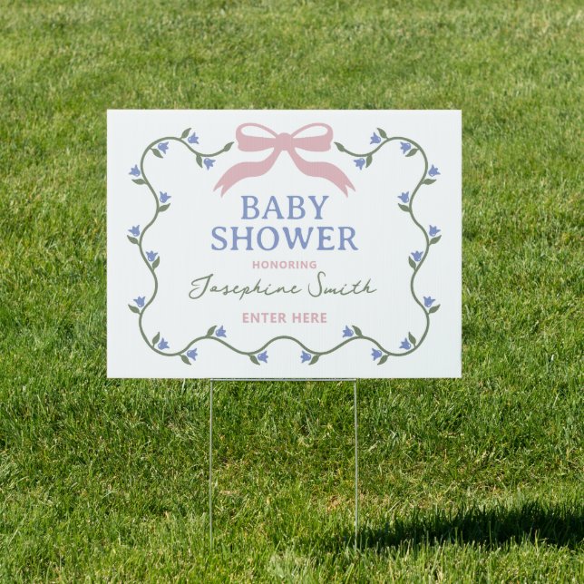 Bow with Flower Vine Baby Shower Sign (Insitu)