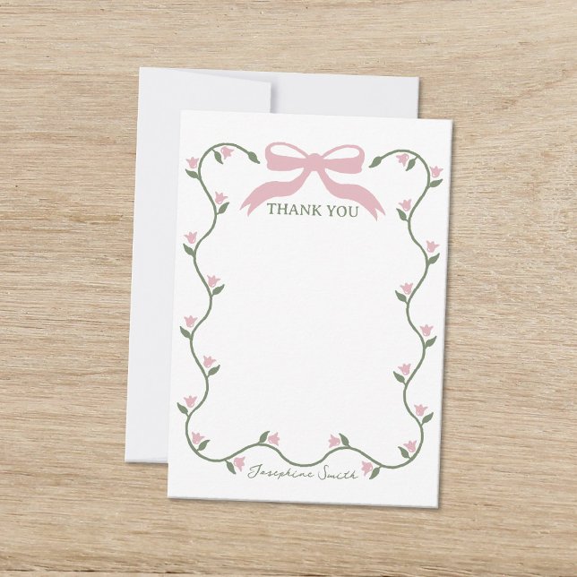 Bow with Flower Vine Baby Shower Thank You Card (Creator Uploaded)