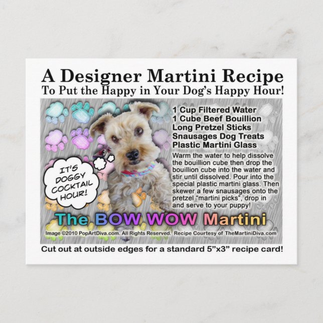 Bow Wow Martini for Dogs Recipe Postcard (Front)