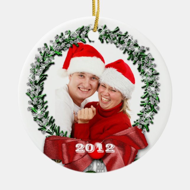 Bow Wreath Family Photo Christmas 2012 Ornament (Front)